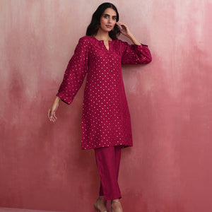 trueBrowns Pink Viscose Silk Kurta Co-ord Set