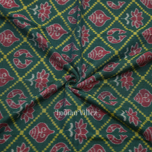 Green Laxmi Pada & Shankha Theme Sambalpuri  Cotton Fabrics