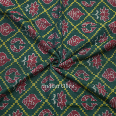 Green Laxmi Pada & Shankha Theme Sambalpuri  Cotton Fabrics