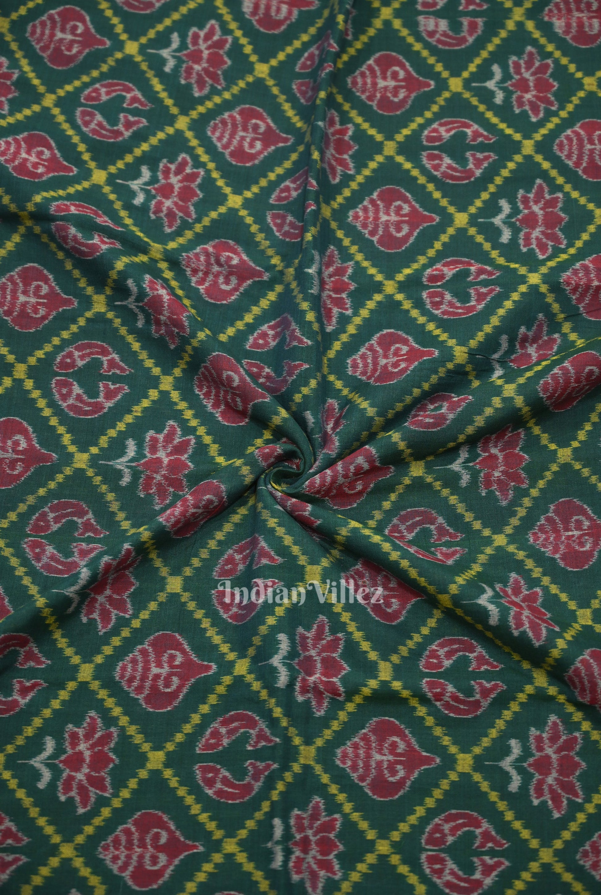 Green Laxmi Pada & Shankha Theme Sambalpuri  Cotton Fabrics
