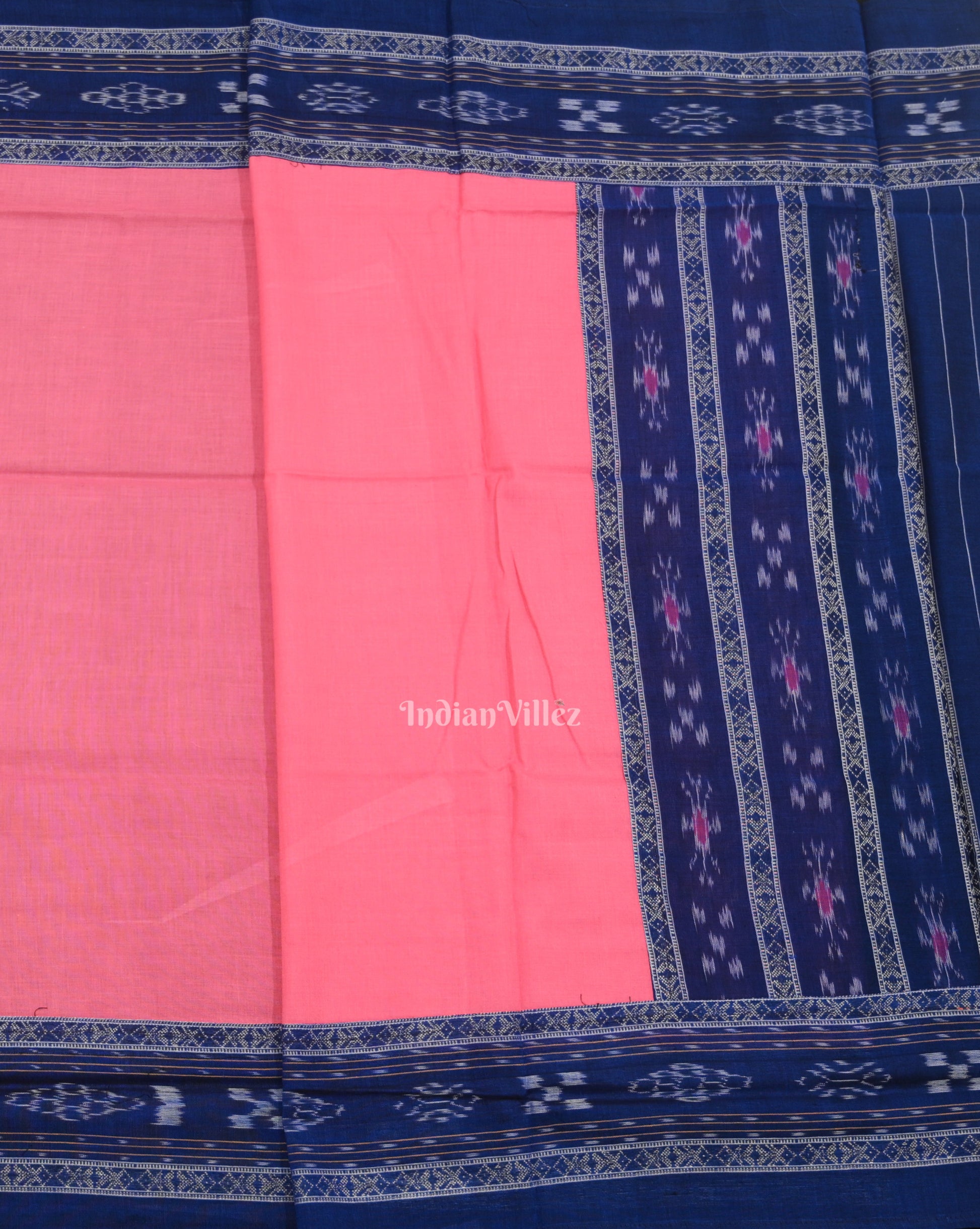 Blue Baby Pink Flower Buti Odisha Ikat  Sambalpuri Dress Set & Dupatta