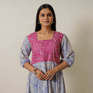 Blue - Hand Batik Printed Cotton Flared Dress 03
