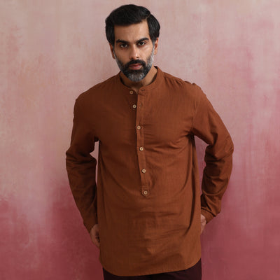 trueBrowns Men's Brown Cotton Shirt