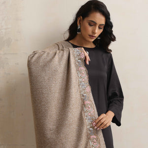 trueBrowns Beige Embroidered Woollen Stole