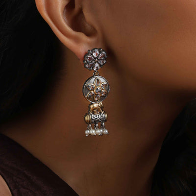 trueBrowns Silver Gold Tone Kundan Earrings