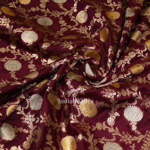Wine Meenakari Pure Mashru Satin Silk Banarasi Saree