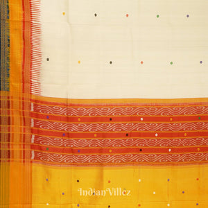 White Blue Single Butta With Kathiphera Odisha Ikat Khandua Silk Saree