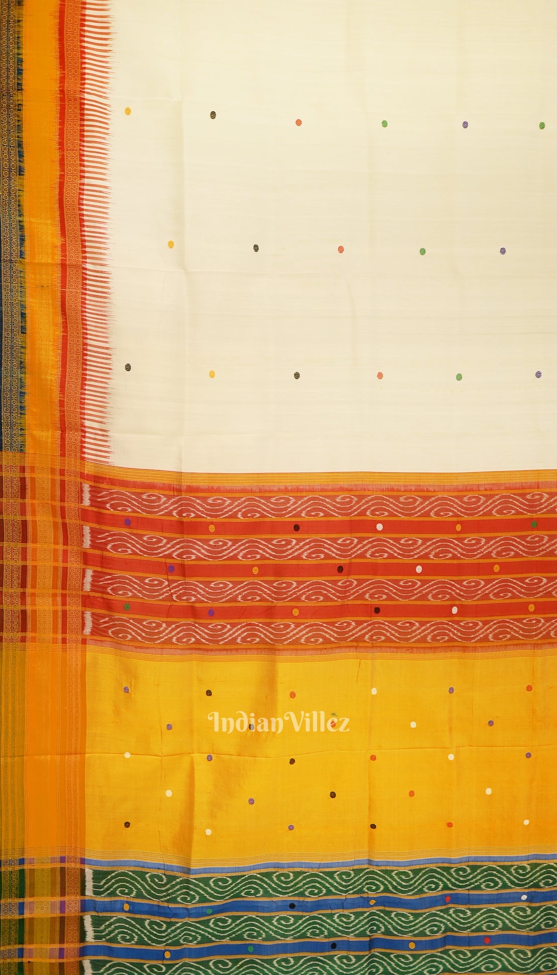 White Blue Single Butta With Kathiphera Odisha Ikat Khandua Silk Saree