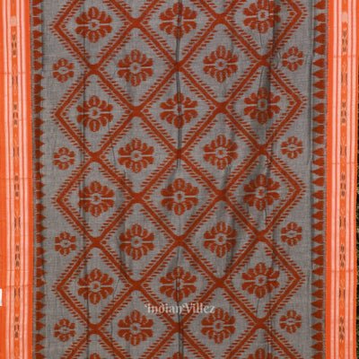 Grey Orange Bada Phula Odisha Ikat Maniabandha Cotton Saree
