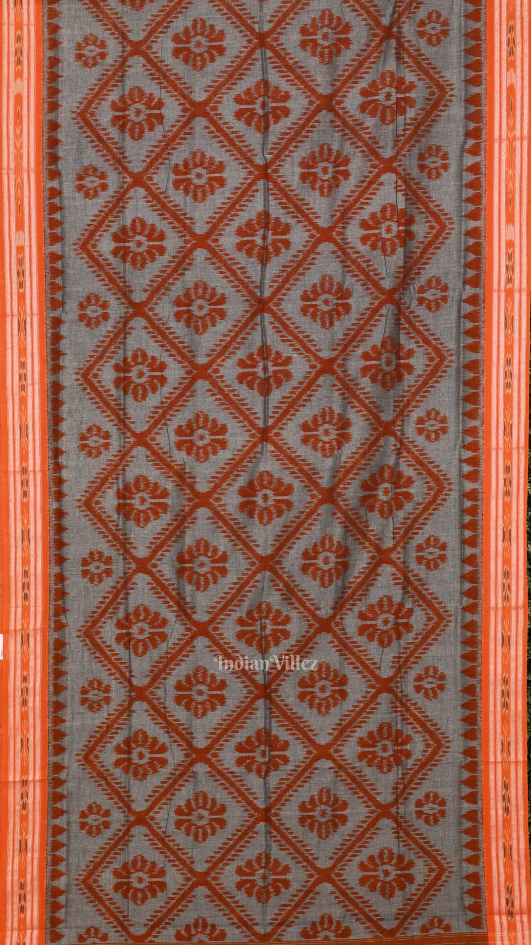 Grey Orange Bada Phula Odisha Ikat Maniabandha Cotton Saree