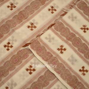 White  Brown Pasapali Sambalpuri Ikat Cotton Fabric