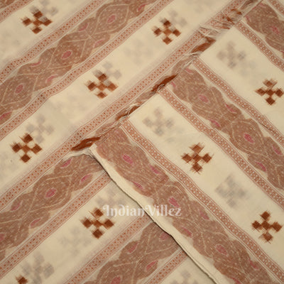 White  Brown Pasapali Sambalpuri Ikat Cotton Fabric