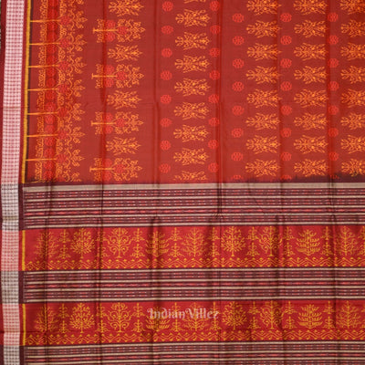 Maroon Floral Motif Odisha Handloom Sambalpuri Silk Saree
