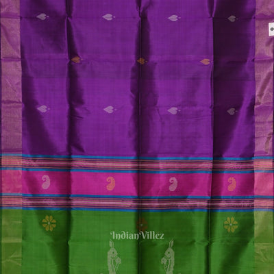 Purple Green Pure Bishnupuri Silk Saree with Tissue Anchal