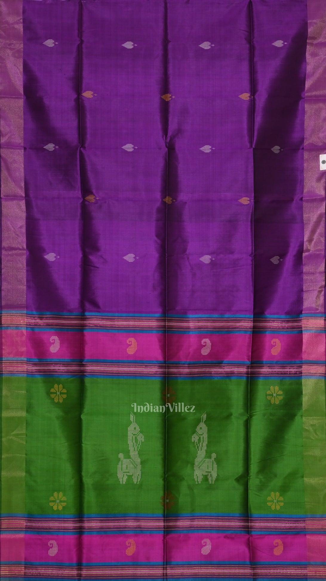 Purple Green Pure Bishnupuri Silk Saree with Tissue Anchal