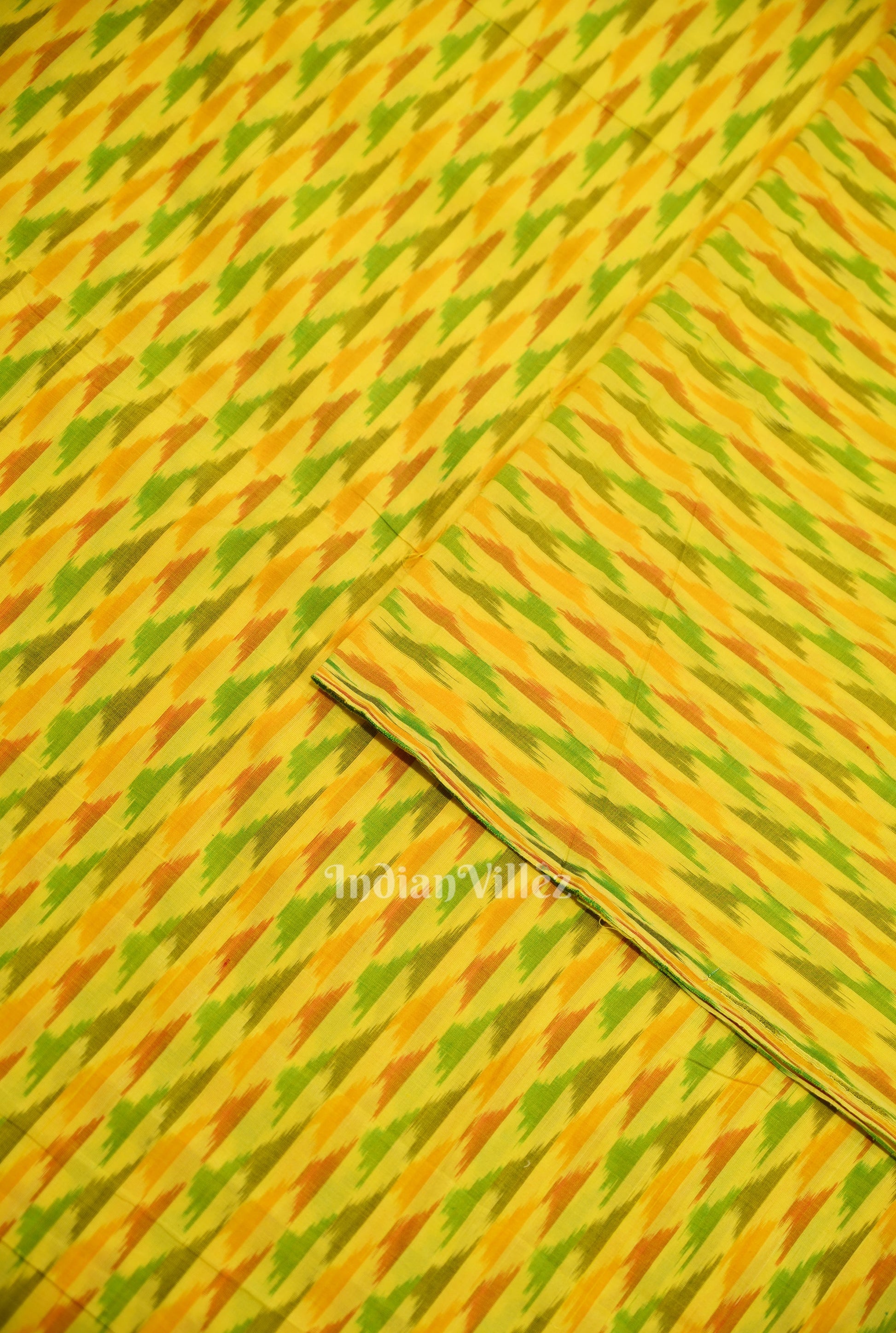 Yellow Pochampally Ikat Silk Cotton (Sico) Fabric