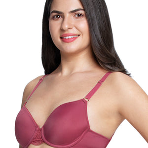 Fantasy Back Solid Padded Wired Lace Bra - Autumn Rose