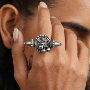 trueBrowns Silver Tone Ghungroo Ring