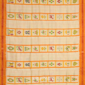 White Yellow Nabakothi Khandua Silk Saree