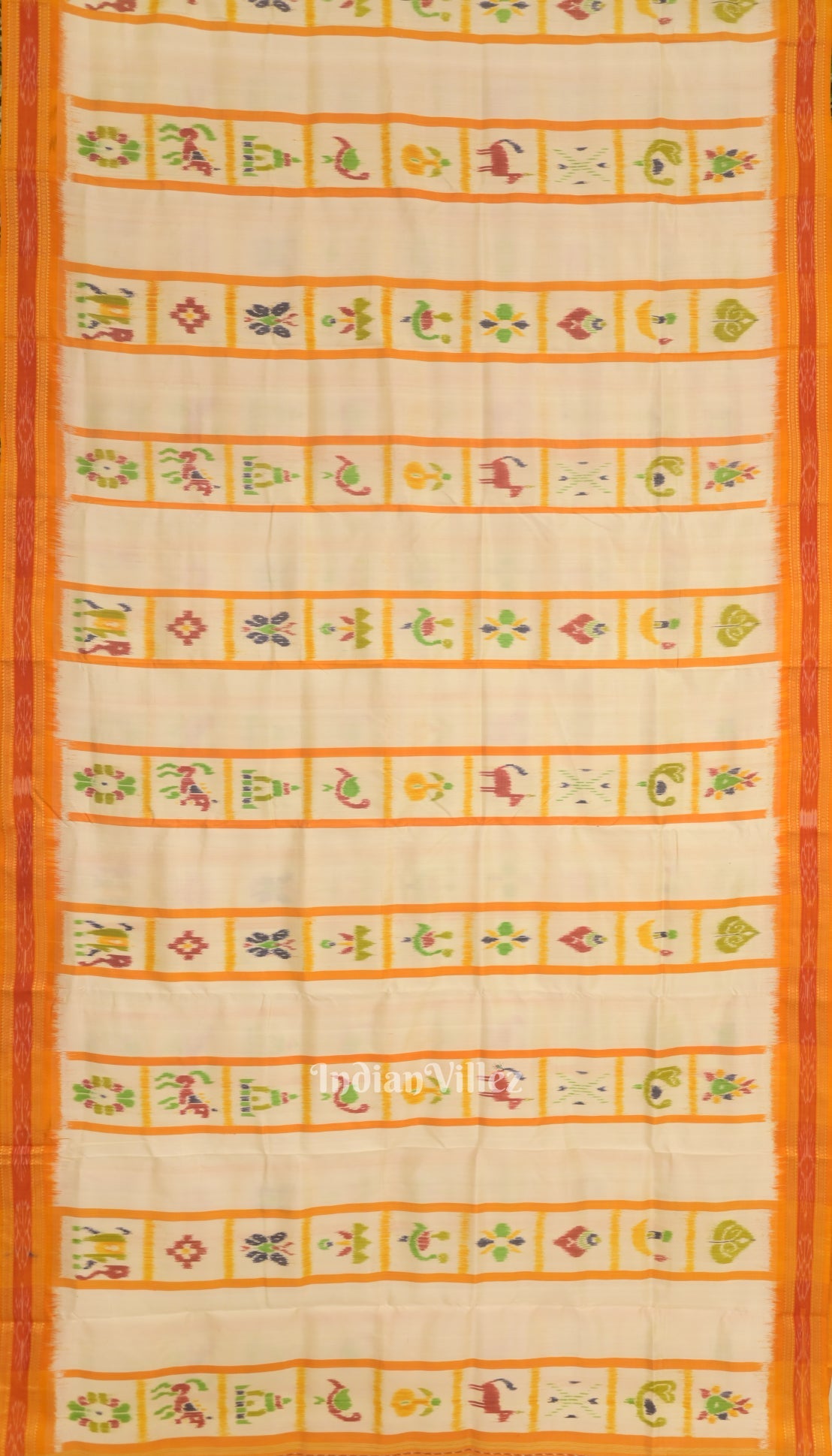 White Yellow Nabakothi Khandua Silk Saree