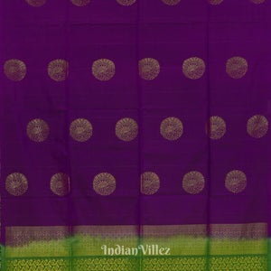 Deep Purple With Green Pure Kanjivaram Soft Silk Saree