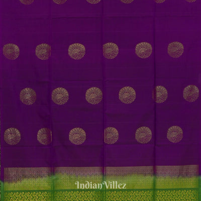 Deep Purple With Green Pure Kanjivaram Soft Silk Saree