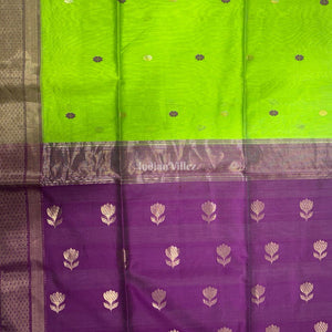 Parrot Green Butta Design Maheshwari Handloom Cotton*Silk Saree