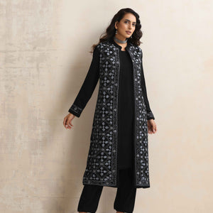 trueBrowns Black Kashmiri Woollen Jacket 3pc Set