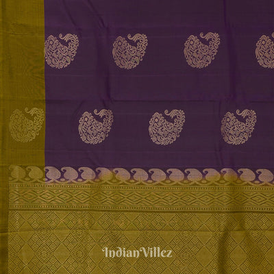 Blackberry With Mehendi Green Pure Kanjivaram Soft Silk Saree