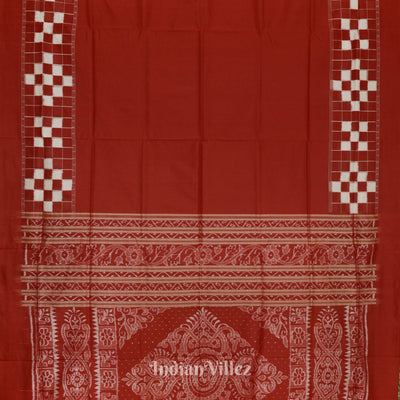 Pure Red Odisha Ikat Contemporary Silk Saree With Pasapali Theme
