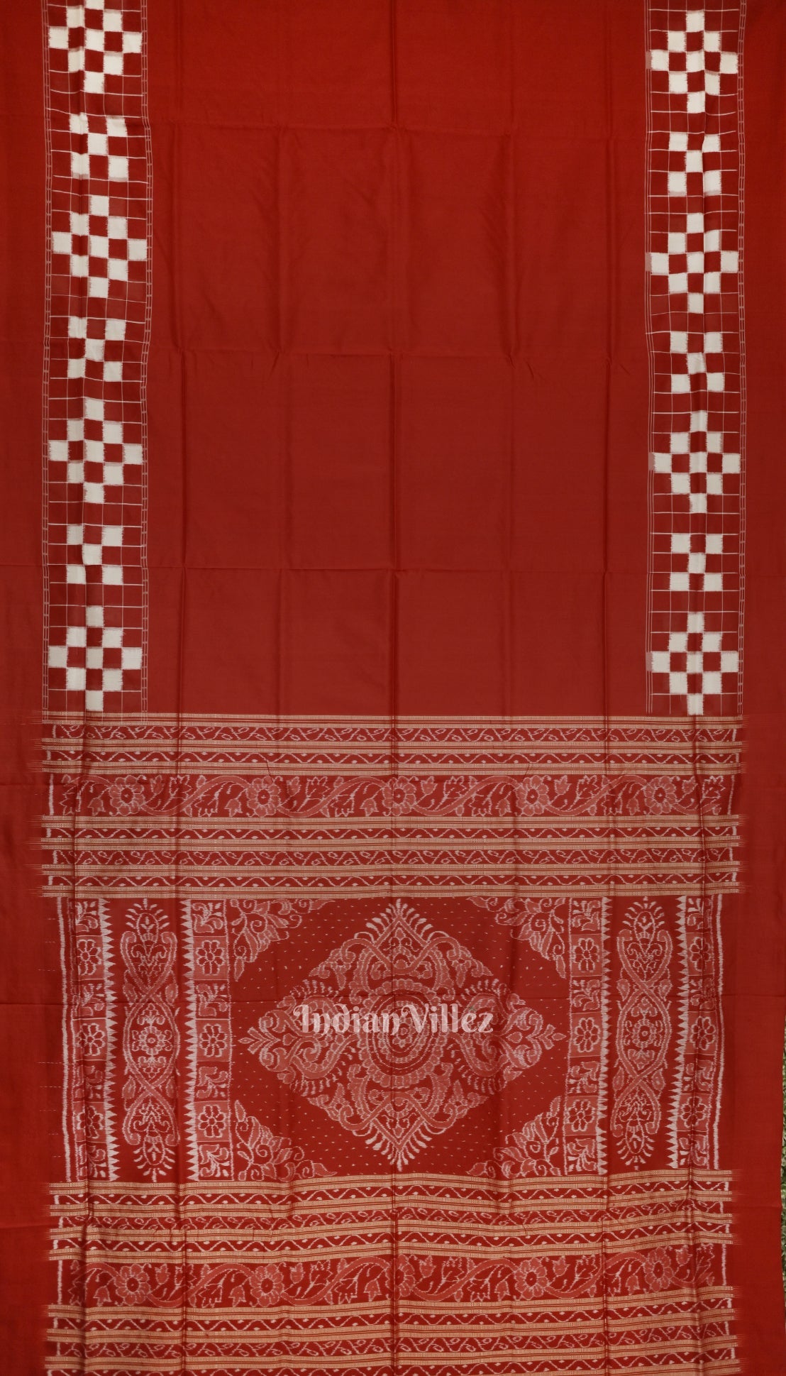 Pure Red Odisha Ikat Contemporary Silk Saree With Pasapali Theme