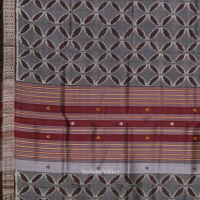 Cement Gray Maroon Floral Motif Sambalpuri Silk Saree