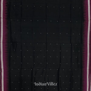 Black Magenta Single Butta Design Odisha Ikat Bomkai Silk Saree