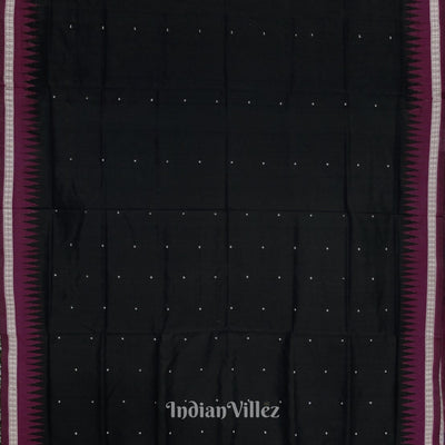 Black Magenta Single Butta Design Odisha Ikat Bomkai Silk Saree