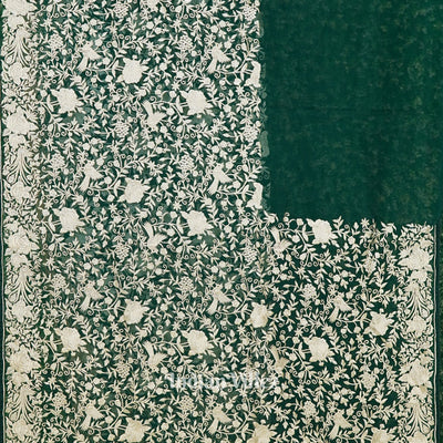 Green Parsi Gara Floral Motif Hand Embroidered Saree