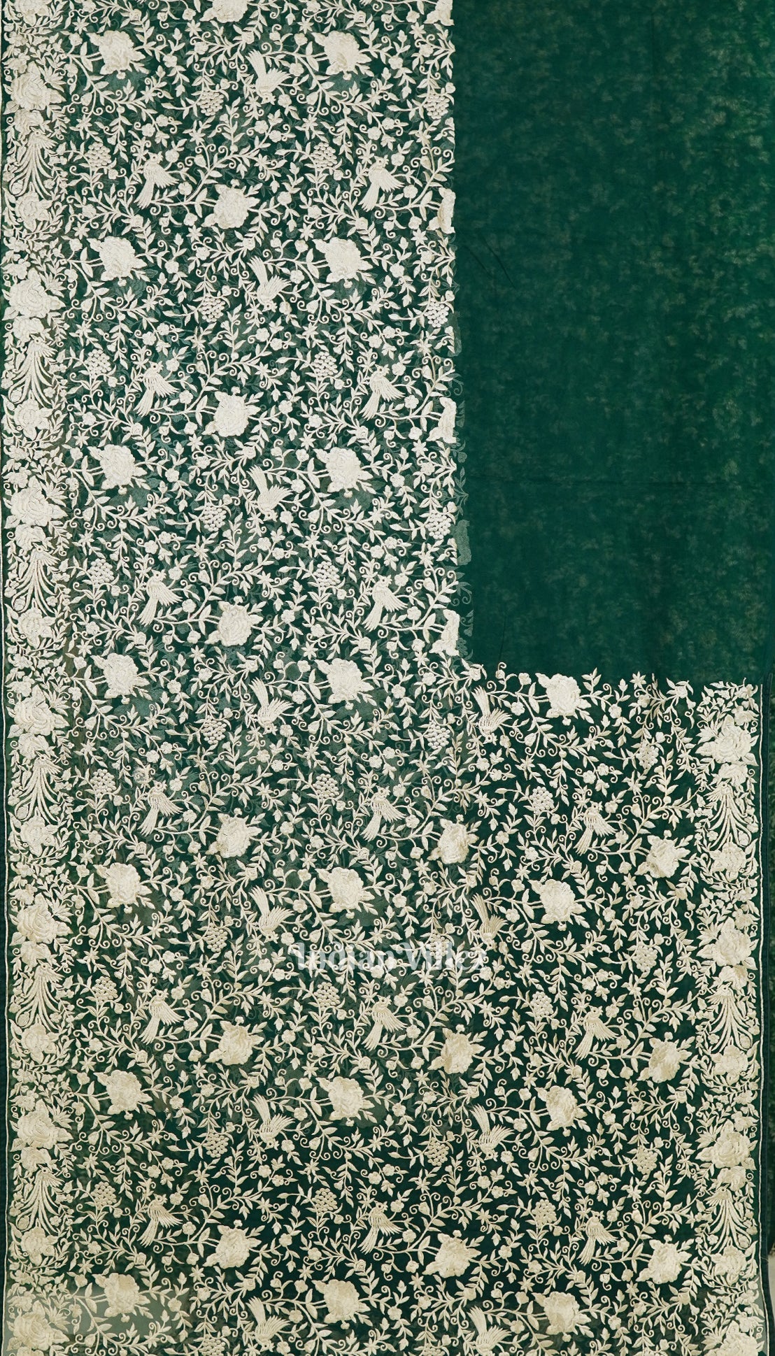 Green Parsi Gara Floral Motif Hand Embroidered Saree