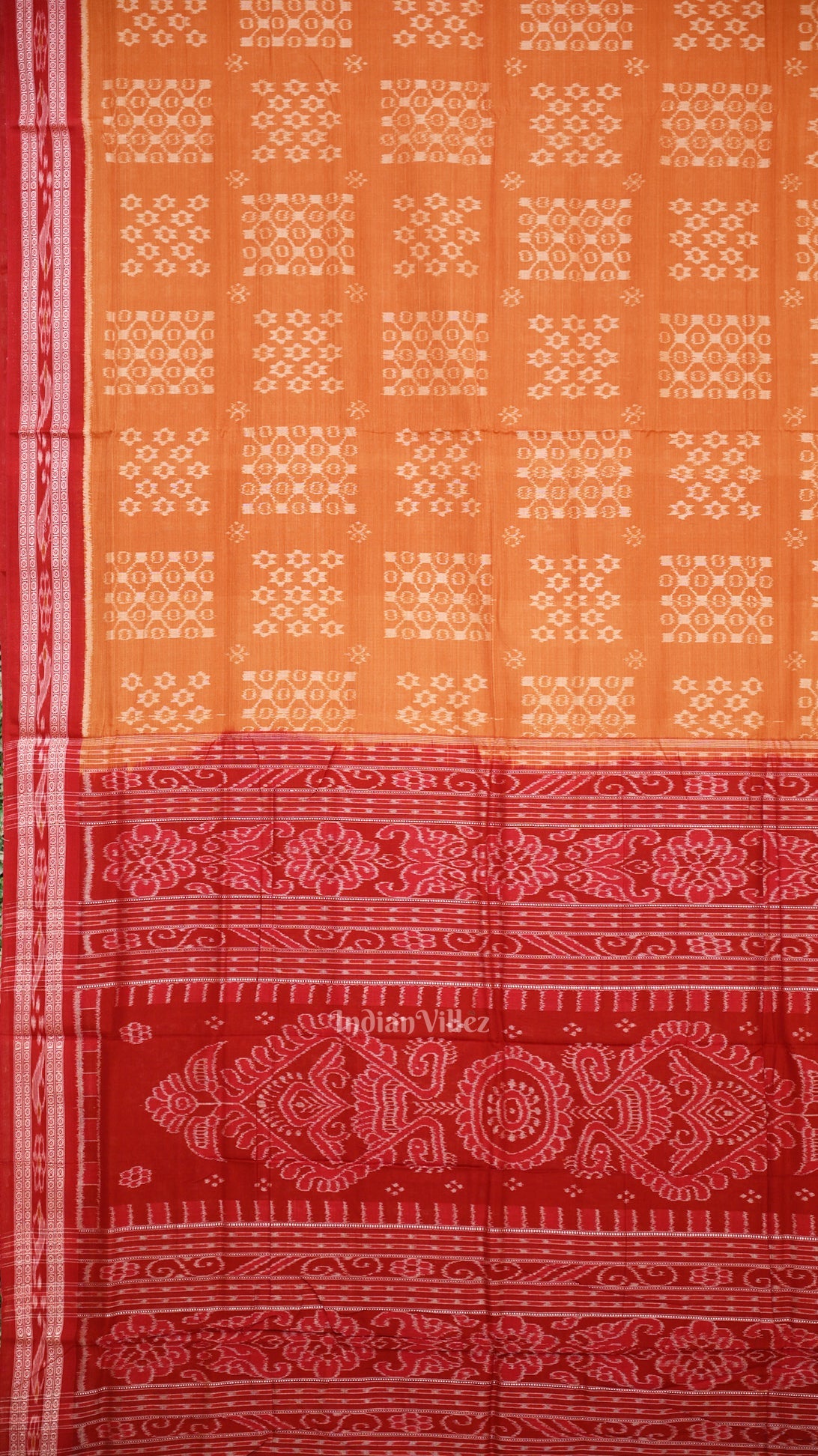 Matt Orange Odisha Handloom Sambalpuri Cotton Saree