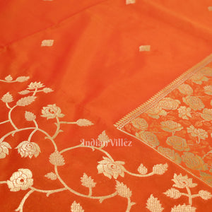 Exclusive Orange Gold Soft Pure Mashru Satin Silk Banarasi Saree
