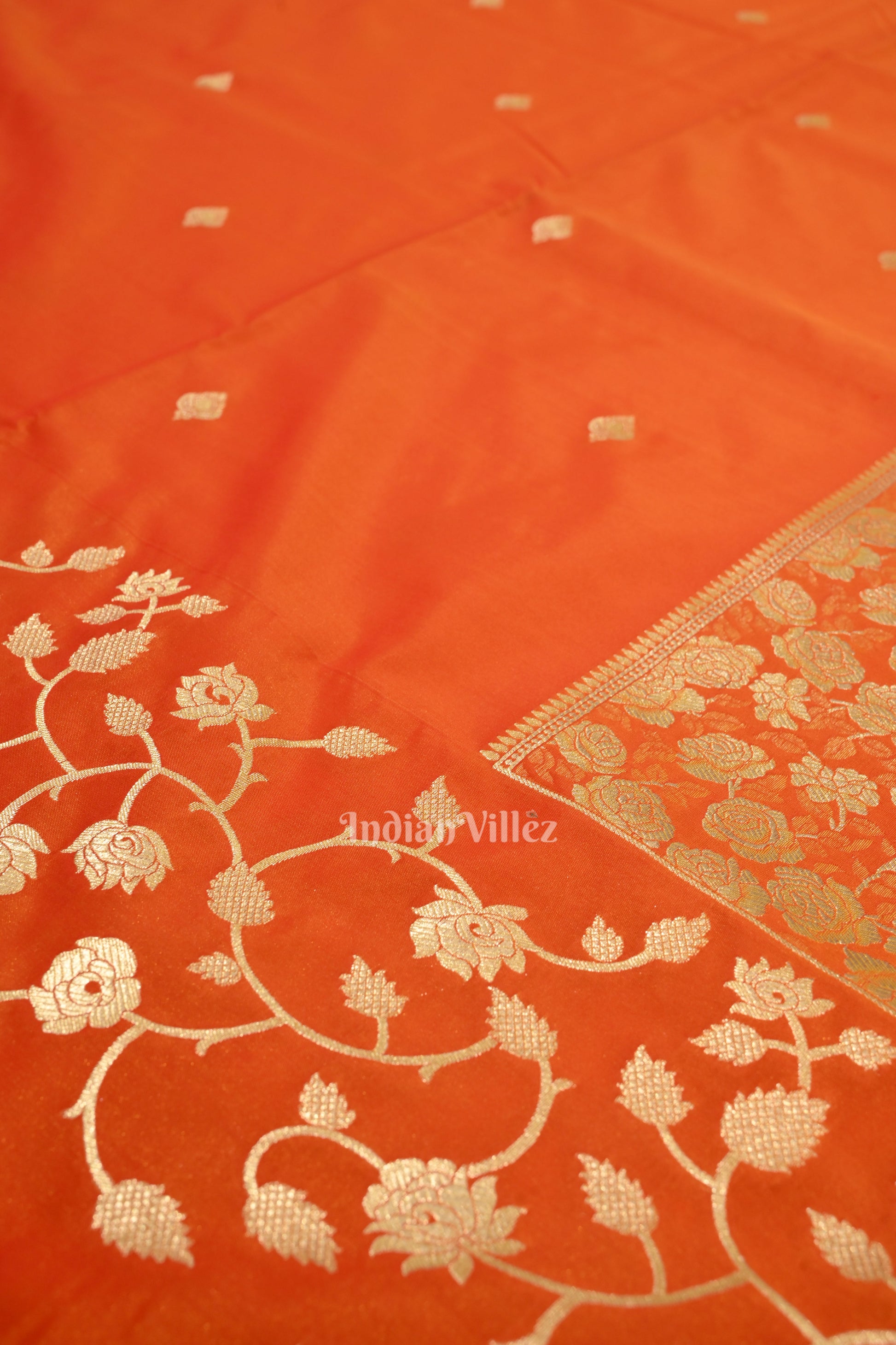 Exclusive Orange Gold Soft Pure Mashru Satin Silk Banarasi Saree
