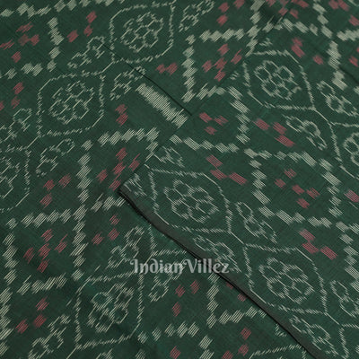 Green Flower Pasapali Design Sambalpuri Odisha Ikat Cotton Fabric