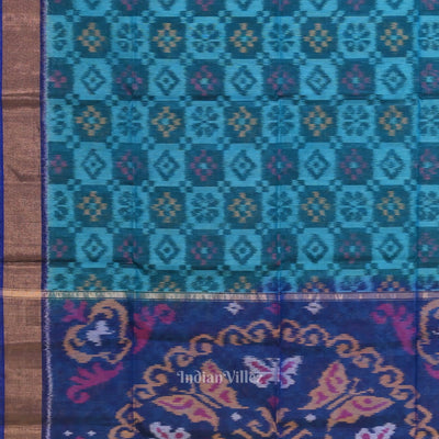 Aqua Blue  Pochampally Ikat Sico (Silk & Cotton) Saree with Zari Border