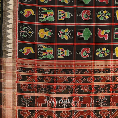 Black Nabakothi Odisha Ikat Khandua Silk Saree