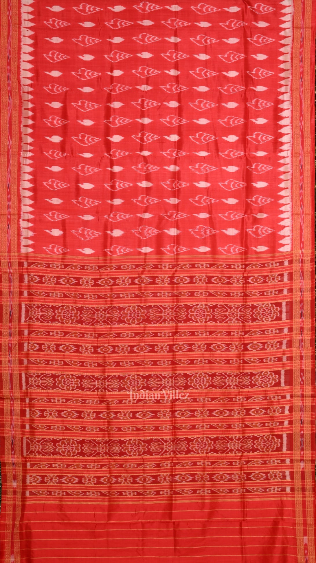 Red Sankha Motif Odisha Ikat Khandua Silk Saree