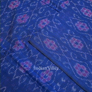 Royal Blue Flower Design Sambalpuri Odisha Ikat Cotton Fabric