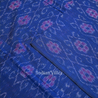 Royal Blue Flower Design Sambalpuri Odisha Ikat Cotton Fabric