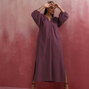 trueBrowns Light Purple Cotton Dobby Dress