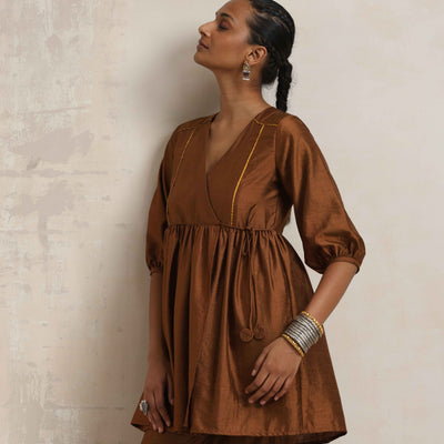 trueBrowns Brown Silk Angrakha Co-ord Set