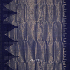 Grey Blue Phoda Kumbha Sambalpuri Cotton Tissue Saree