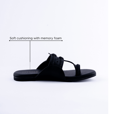 Melanie Black Solid Kolha Flats