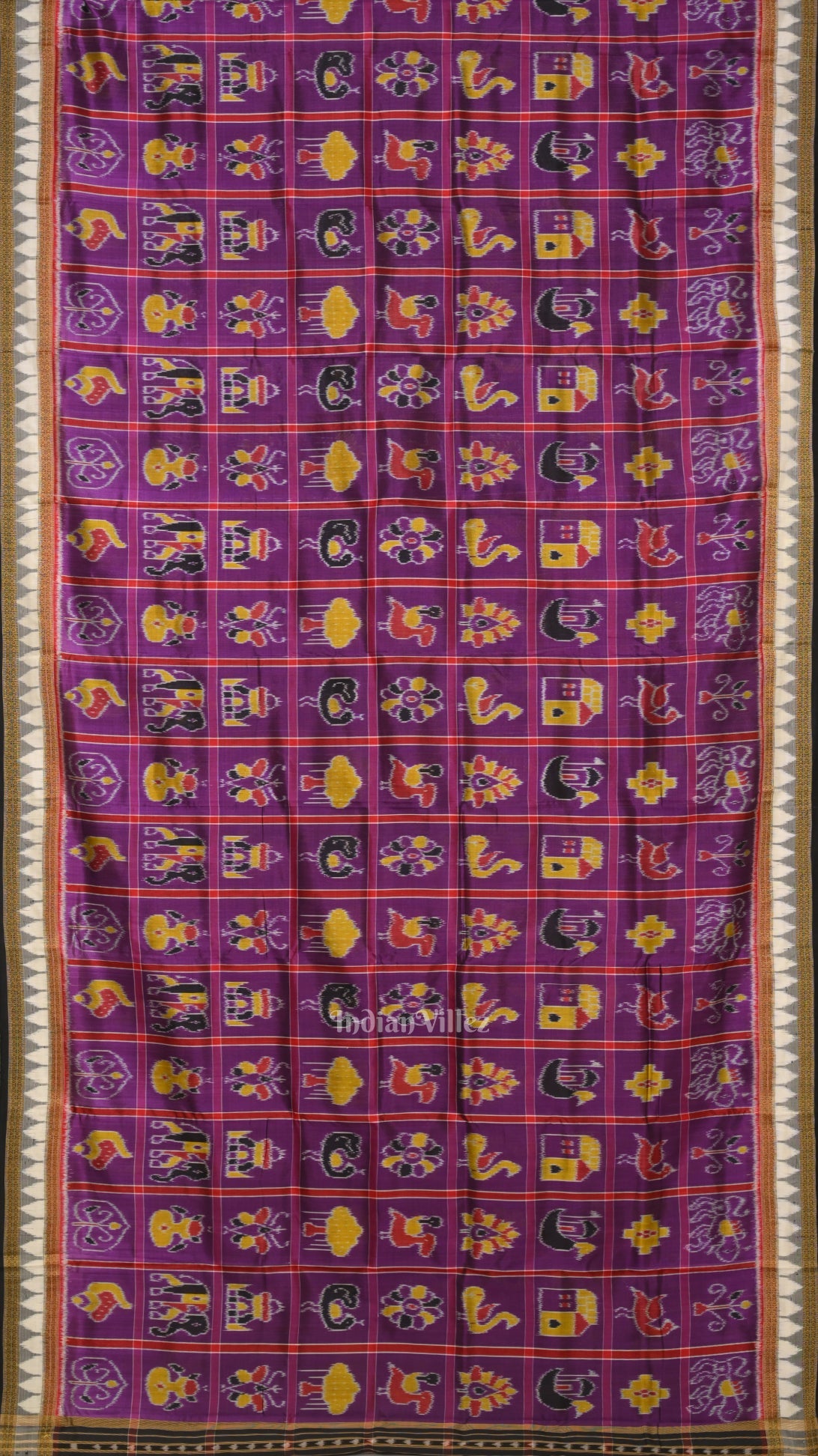 Purple Nabakothi Jungle Aanchal Odisha Ikat Khandua Silk Saree